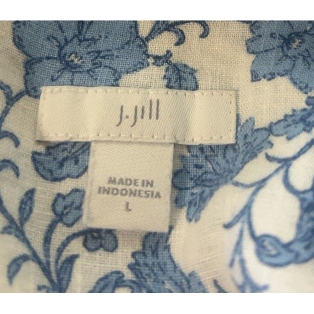 J. Jill Linen Blend Blue White Maxi Floral Shirt Dress Button Down Pocket Sz L - Picture 11 of 12